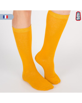 chaussettes jaune moutarde brodées